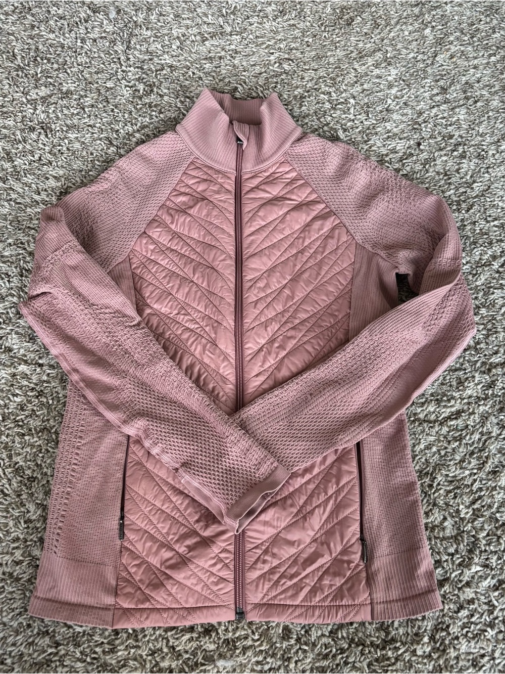 Athleta Quilted Full-Zip Jacket in Dusty Mauve